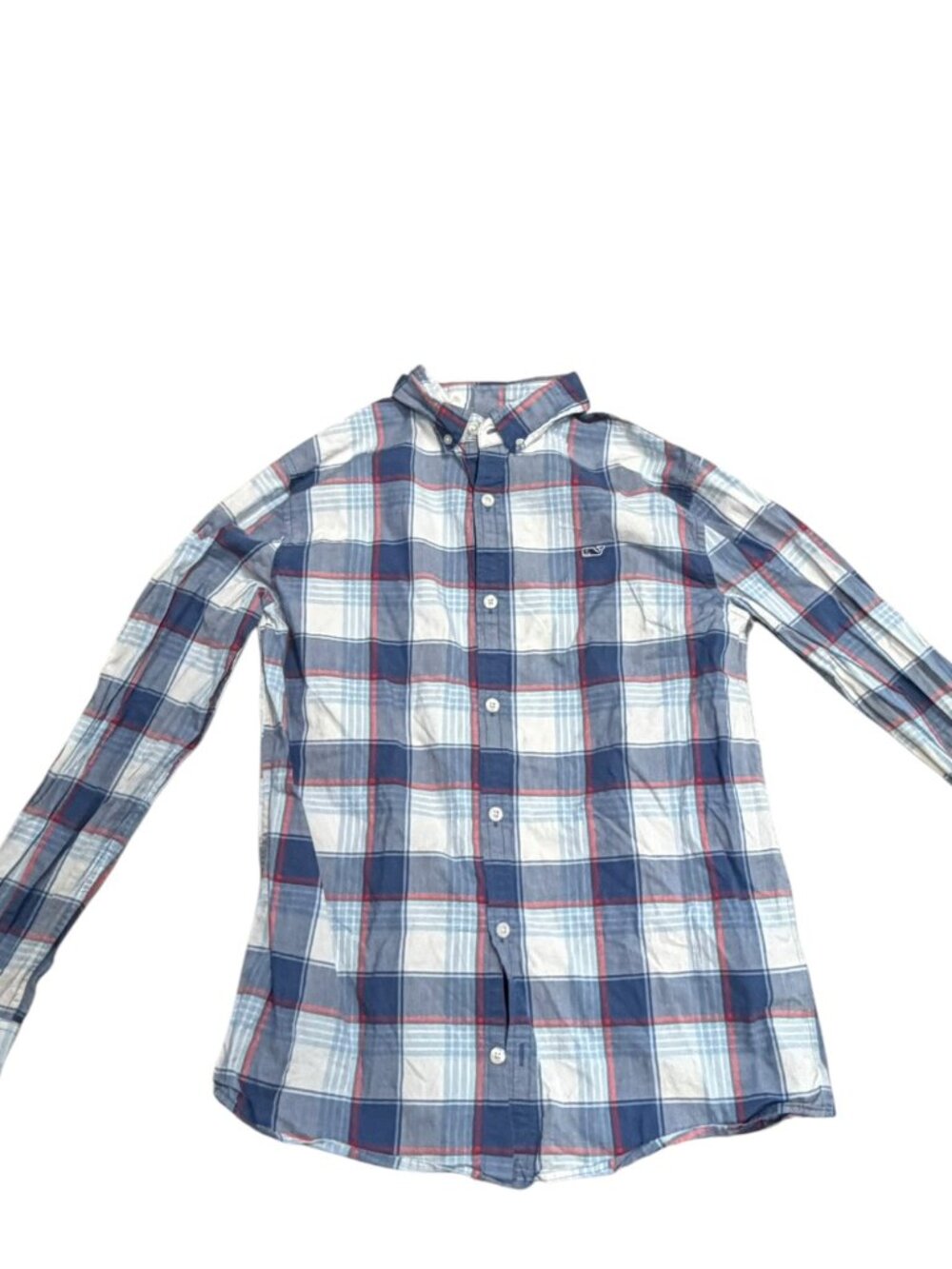 EUC Vineyard Vines Blue Plaid Button Down Kids XL 16 Classic Fit 100% Cotton